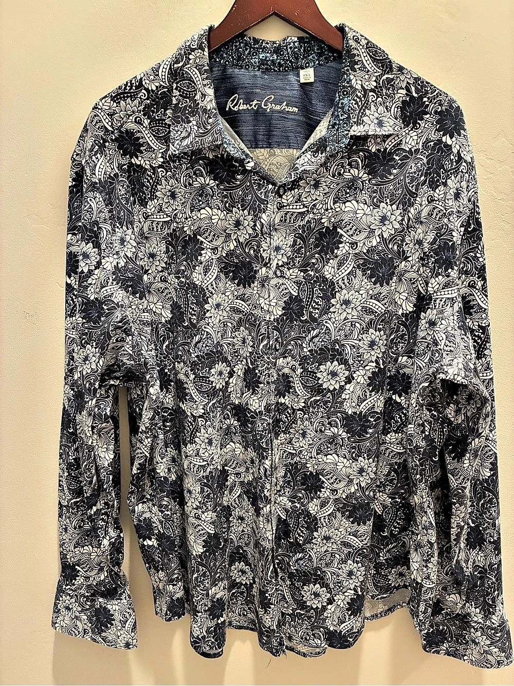 Robert Graham Floral Button Down Shirt Black & White 4XL Like New